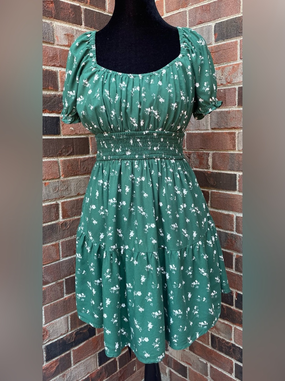 Hollister Green Floral Off The Shoulder Mini Dress Hidden Shorts Sz S Y2K 90s